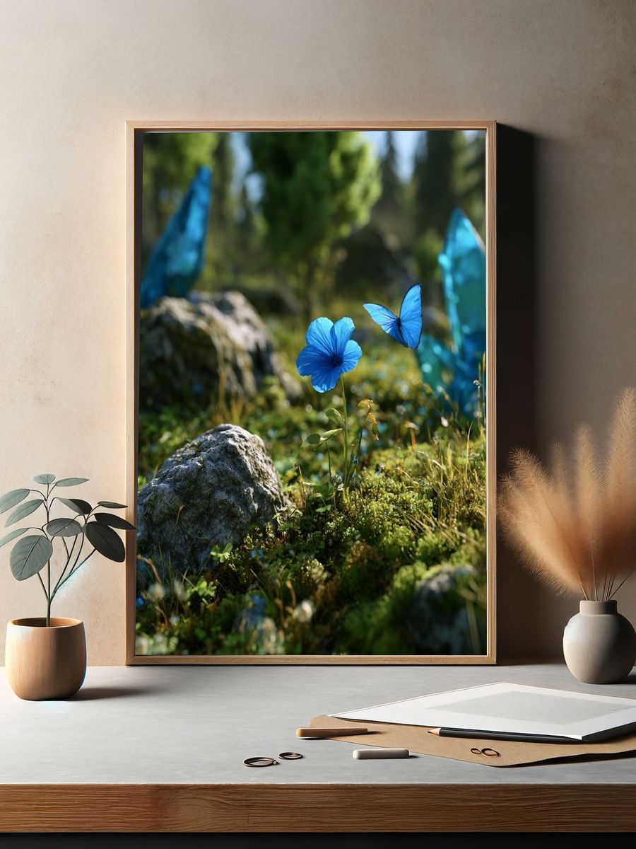 Blue Butterfly Meadow Poster. — room view 2