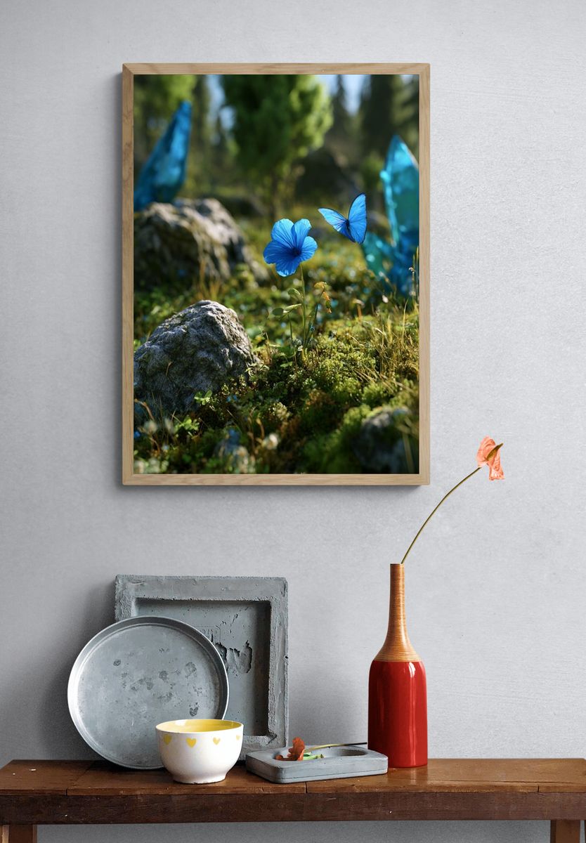 Blue Butterfly Meadow Poster. — room view 3