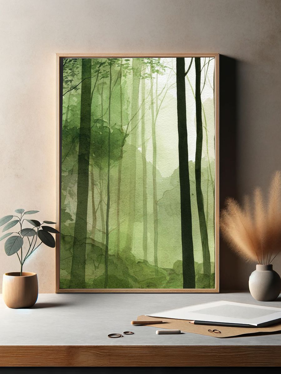 Misty Forest Watercolor Poster. — room view 2