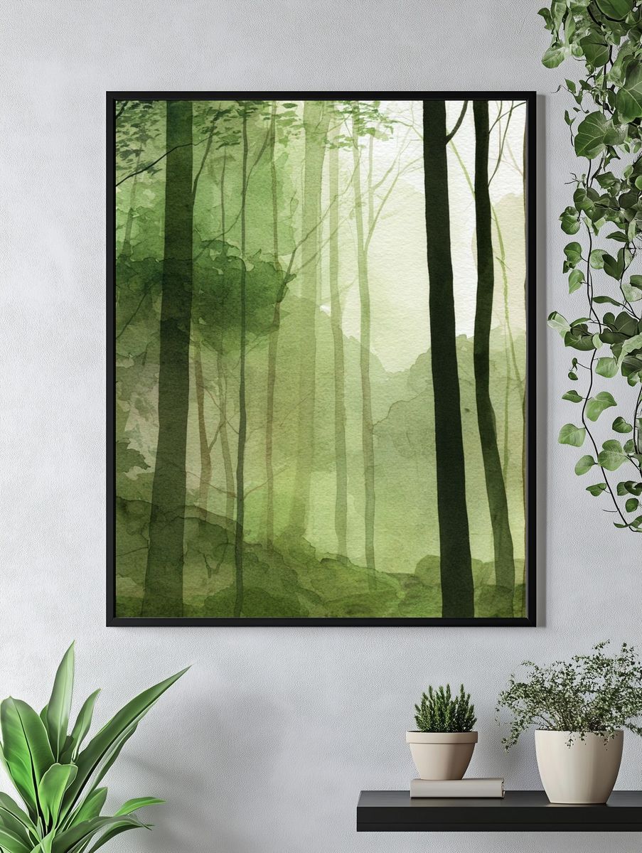 Misty Forest Watercolor Poster. — room view 4