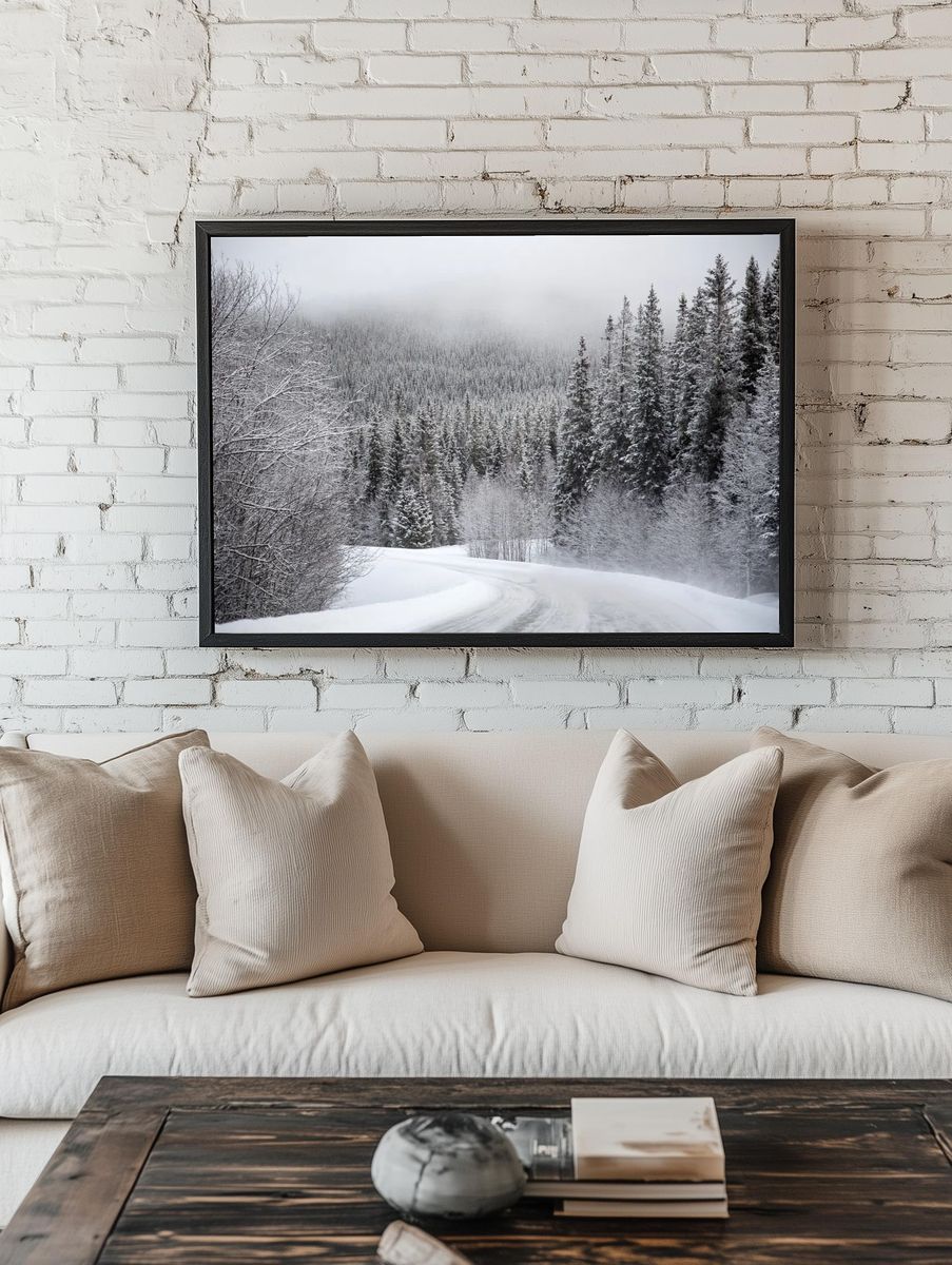 Snowy Forest Road — Nature Print. — room view 1