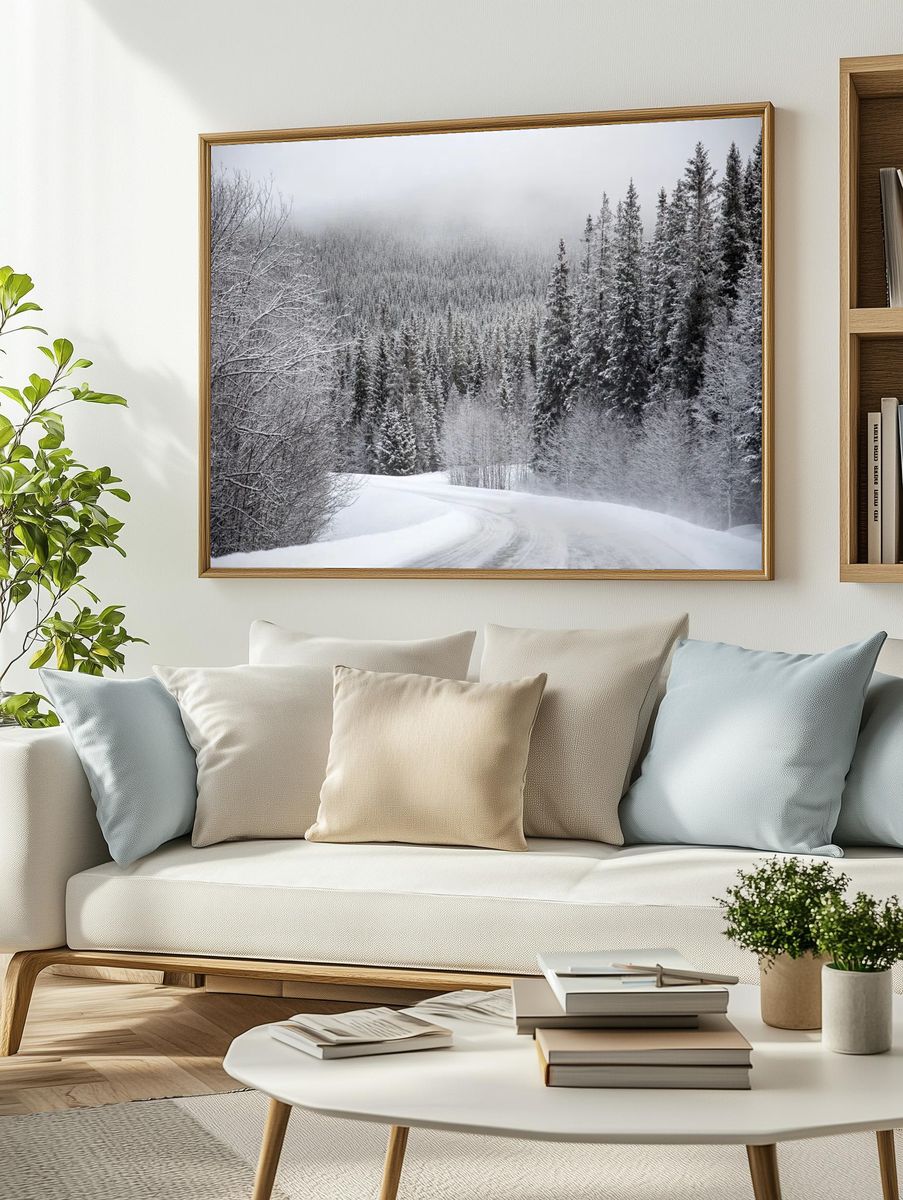 Snowy Forest Road — Nature Print. — room view 2
