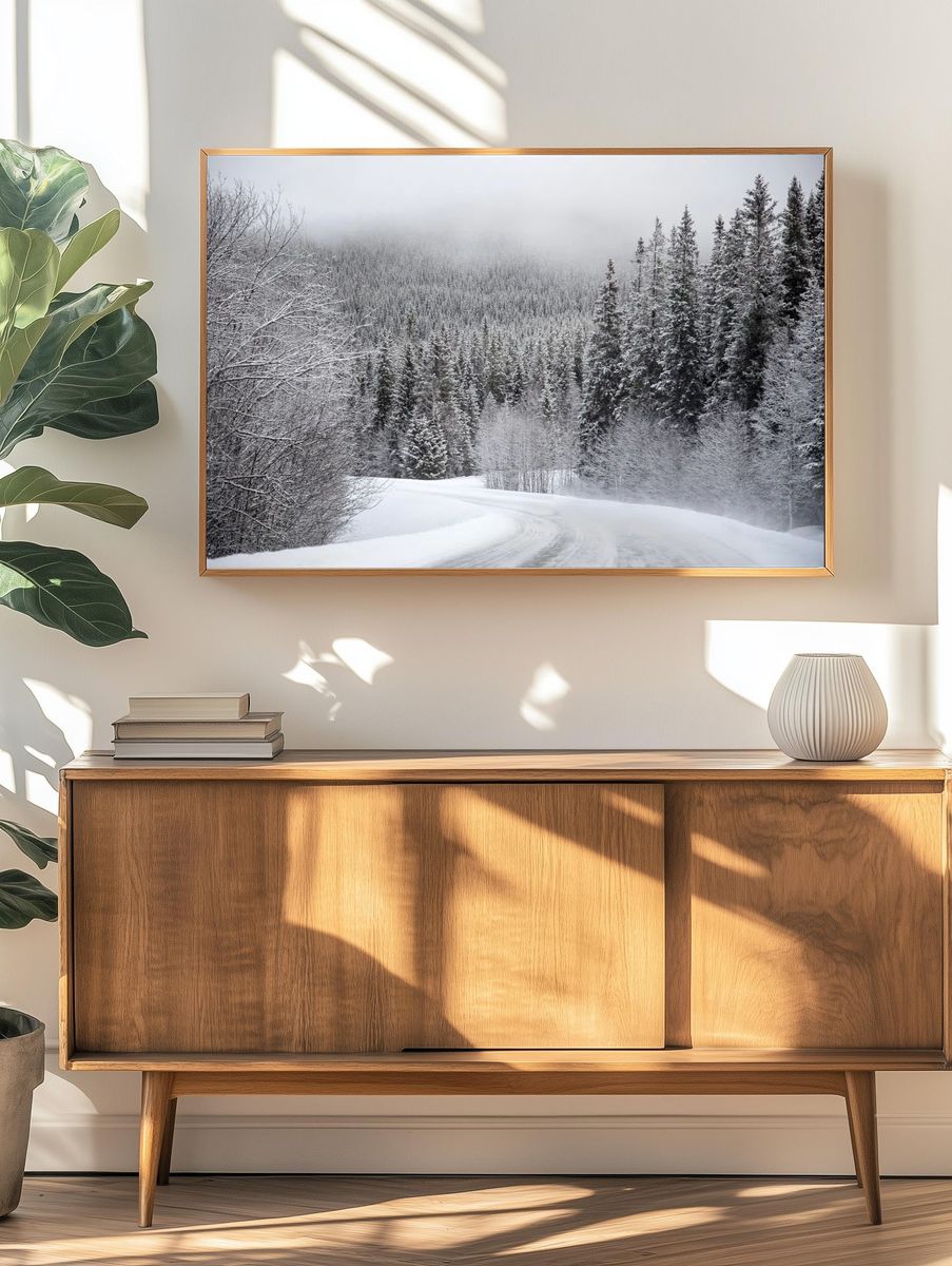 Snowy Forest Road — Nature Print. — room view 3