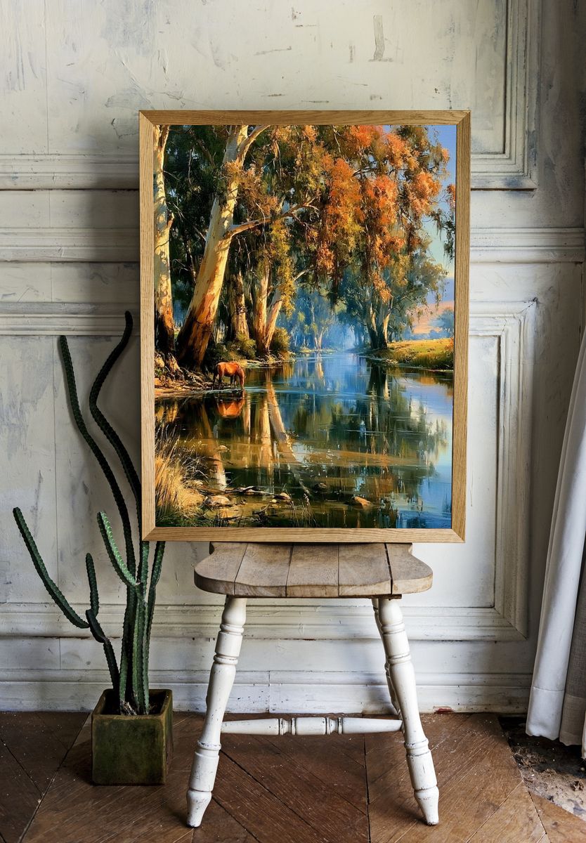 Riverbank Horse Landscape Print. room preview