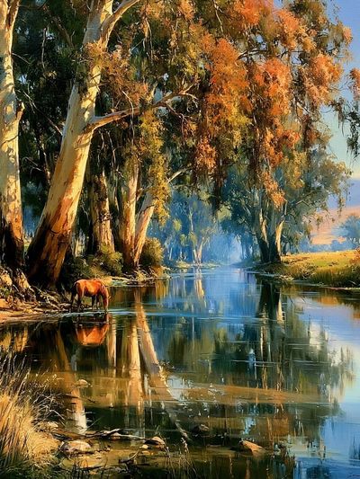 Riverbank Horse Landscape Print.