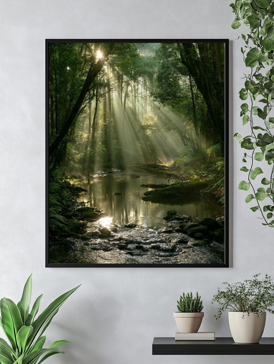 Sunlit Forest Stream Poster. — room view 4