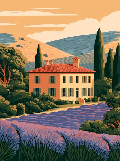 Tuscan Villa Landscape Print.