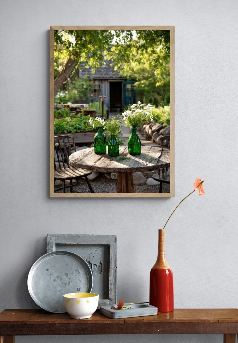 Green Bottles with Flowers — Nature Print. — room view 3
