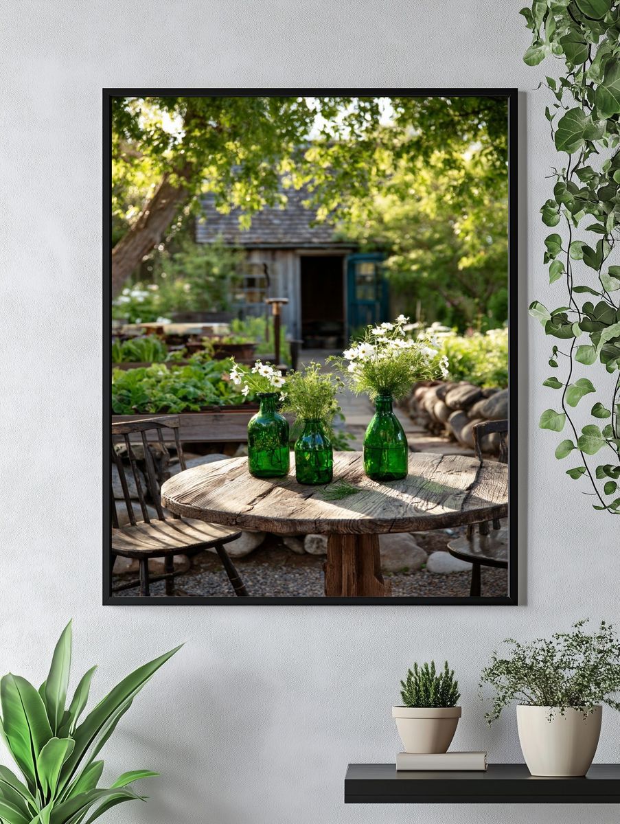 Green Bottles with Flowers — Nature Print. — room view 4