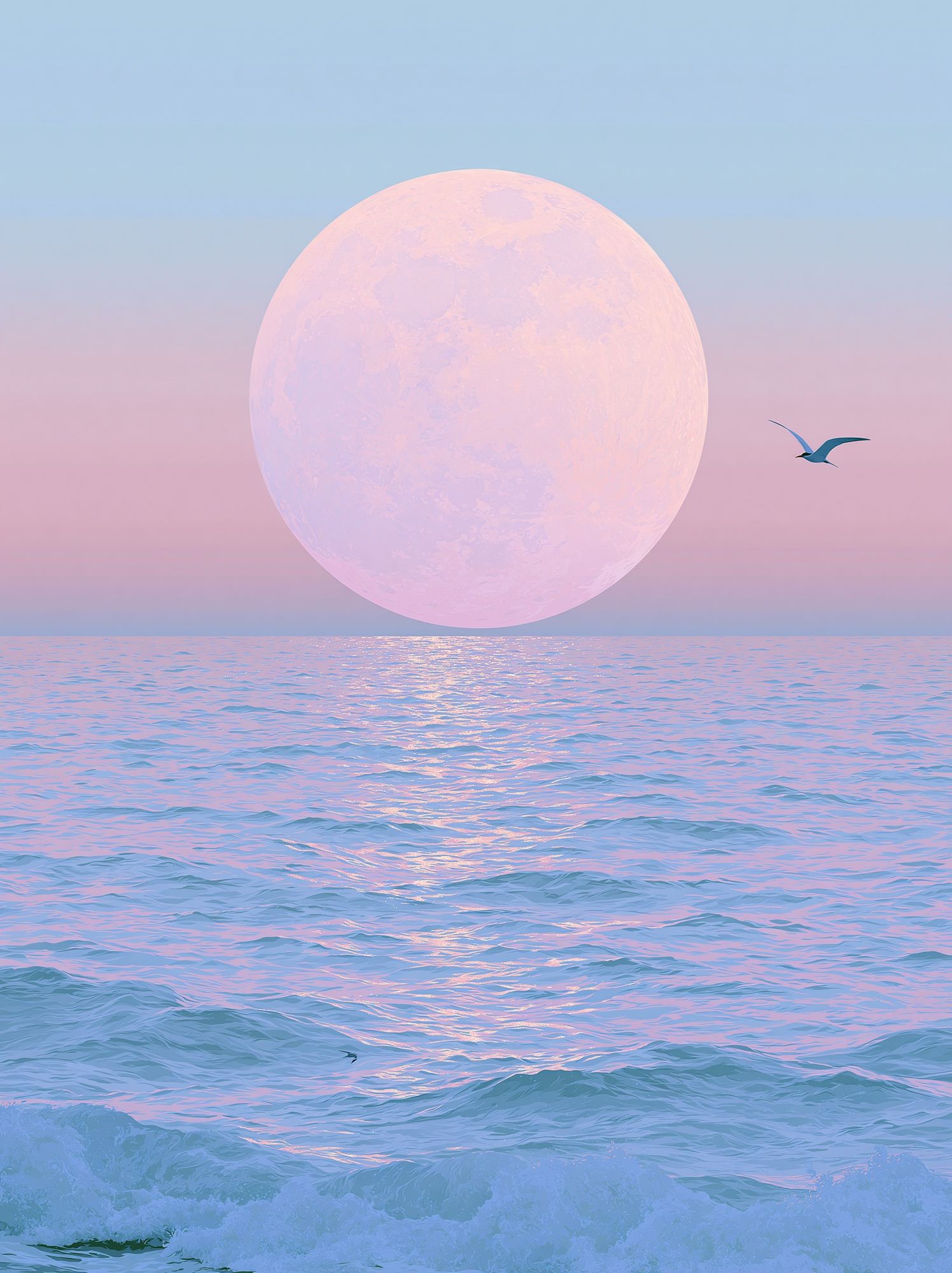 Pastel Moon Over Ocean Print. poster detail