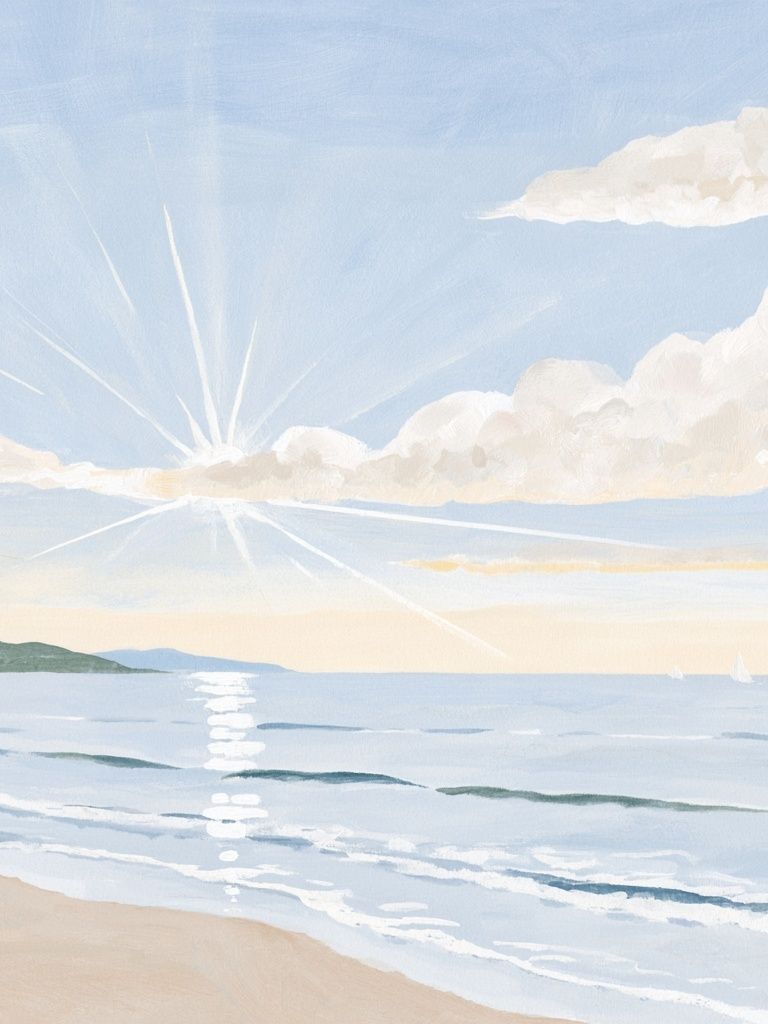 Sunlit Seaside Watercolor Poster. poster — nature art