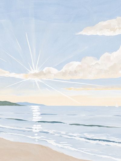 Sunlit Seaside Watercolor Poster.