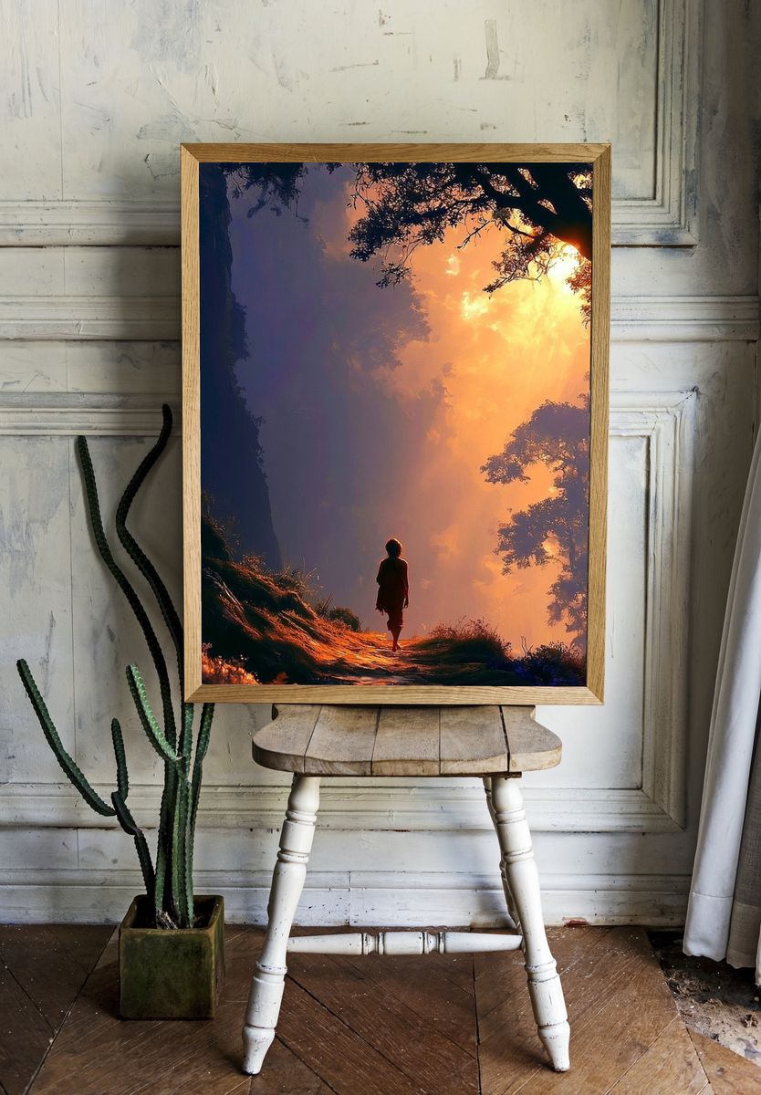 Misty Forest Sunrise Illustration Poster. room preview
