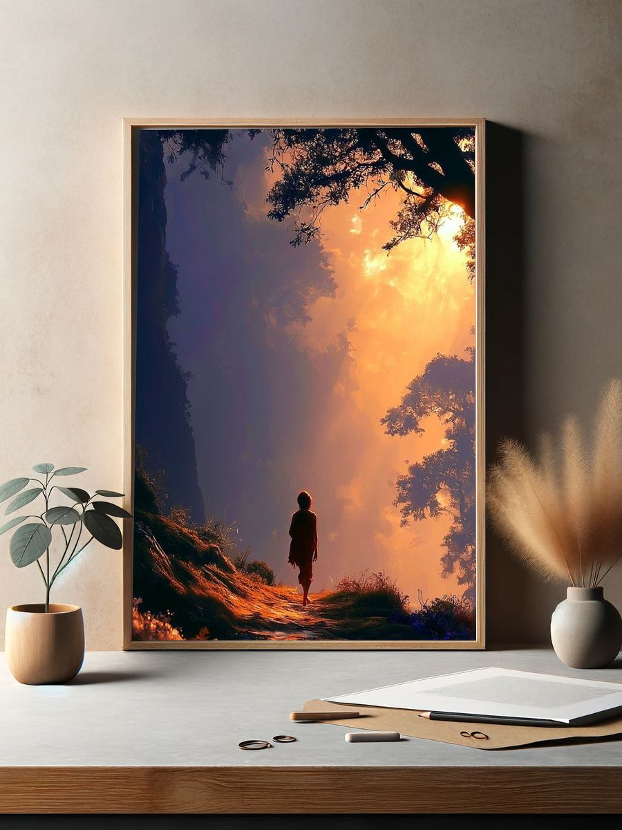 Misty Forest Sunrise Illustration Poster. — room view 2