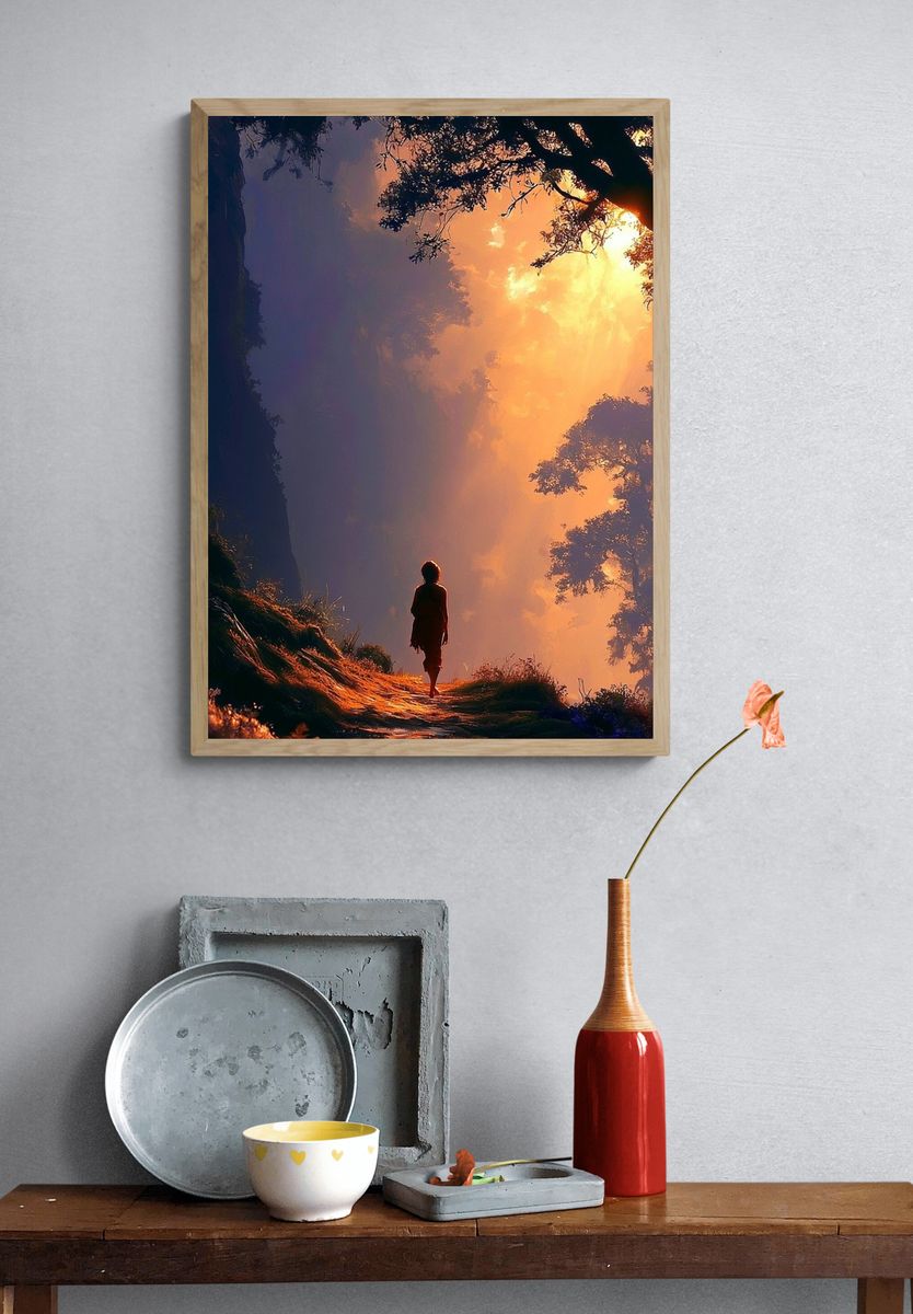 Misty Forest Sunrise Illustration Poster. — room view 3