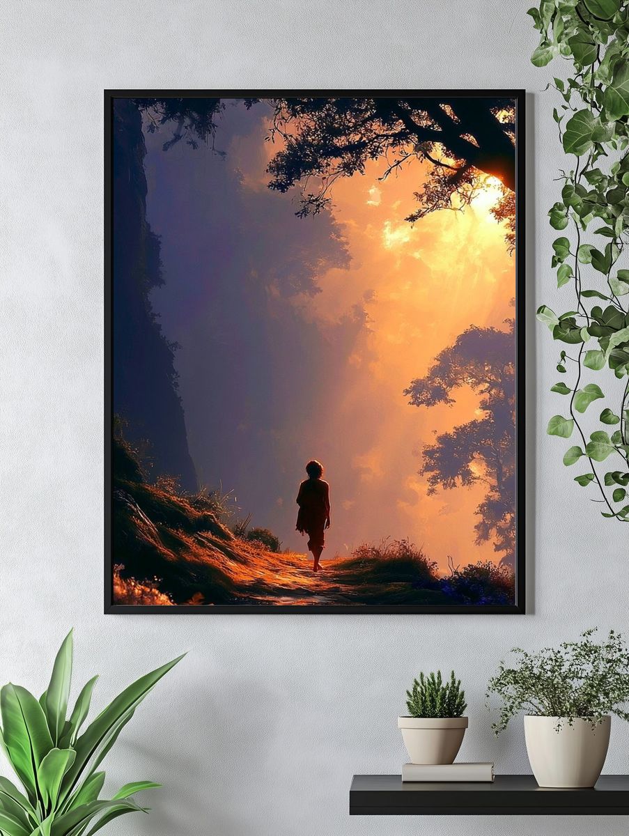 Misty Forest Sunrise Illustration Poster. — room view 4