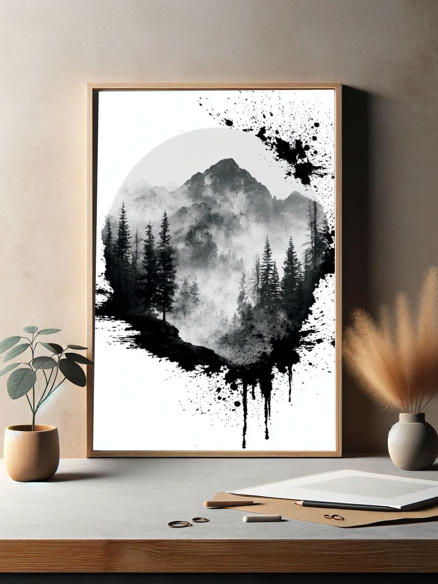 Misty Mountain Forest Ink Poster. — room view 2
