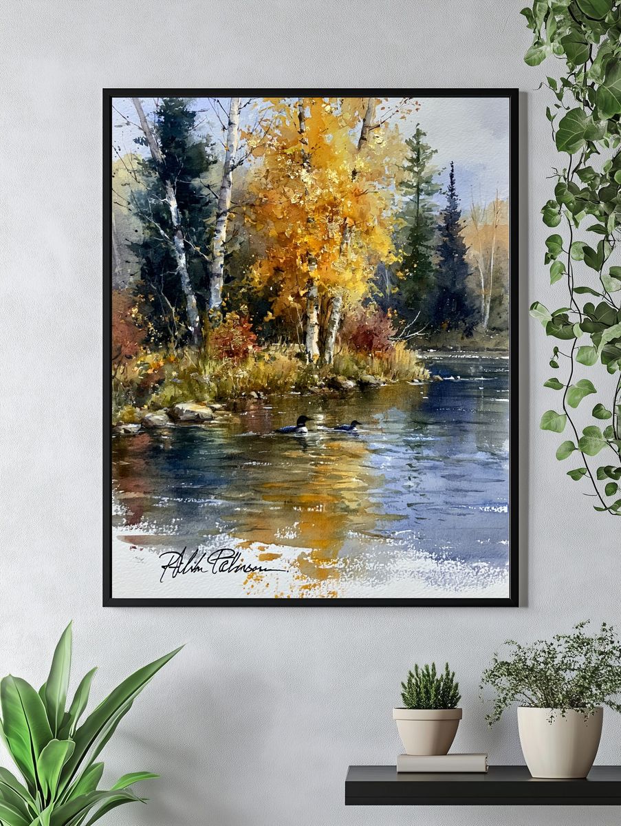 Autumn River Birch Watercolor Print. — room view 4