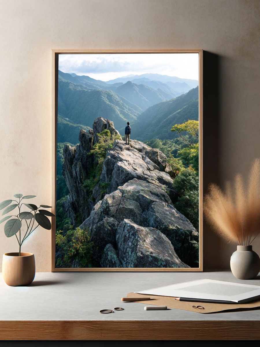 Mountain Ridge Hiker Landscape Poster. — room view 2