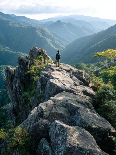 Mountain Ridge Hiker Landscape Poster