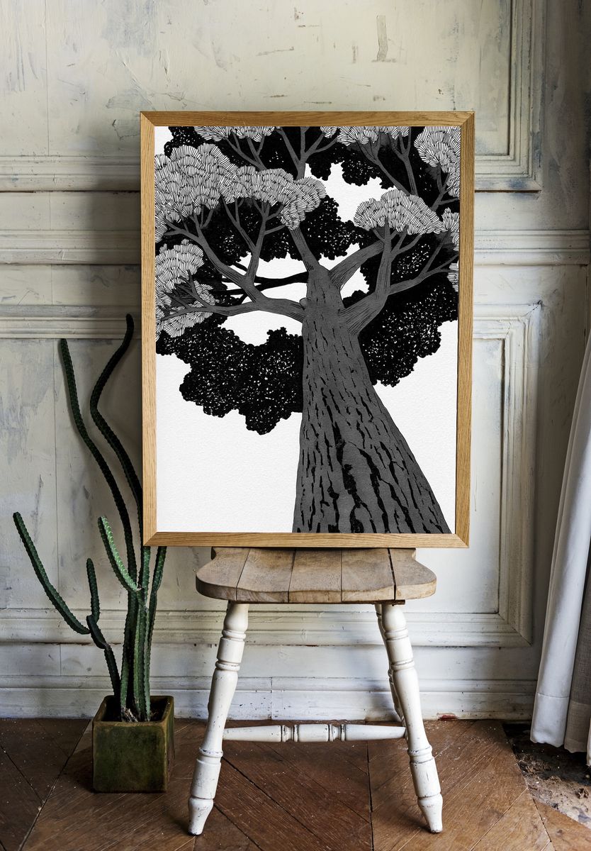 Monochrome Tree Canopy Illustration Poster. room preview
