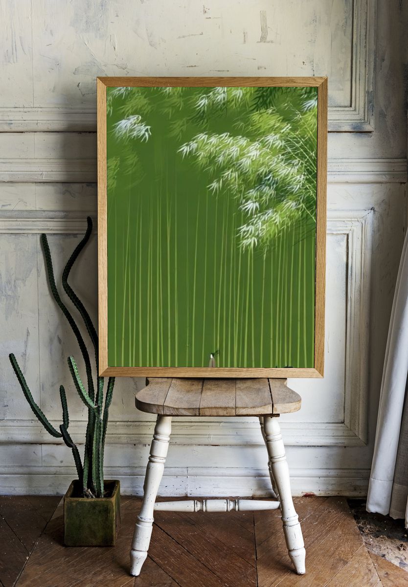 Bamboo Grove Minimalist Print. room preview