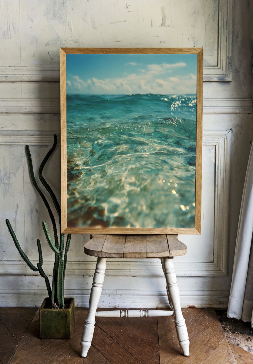Turquoise Ocean Waves Photography Poster. — room view 1