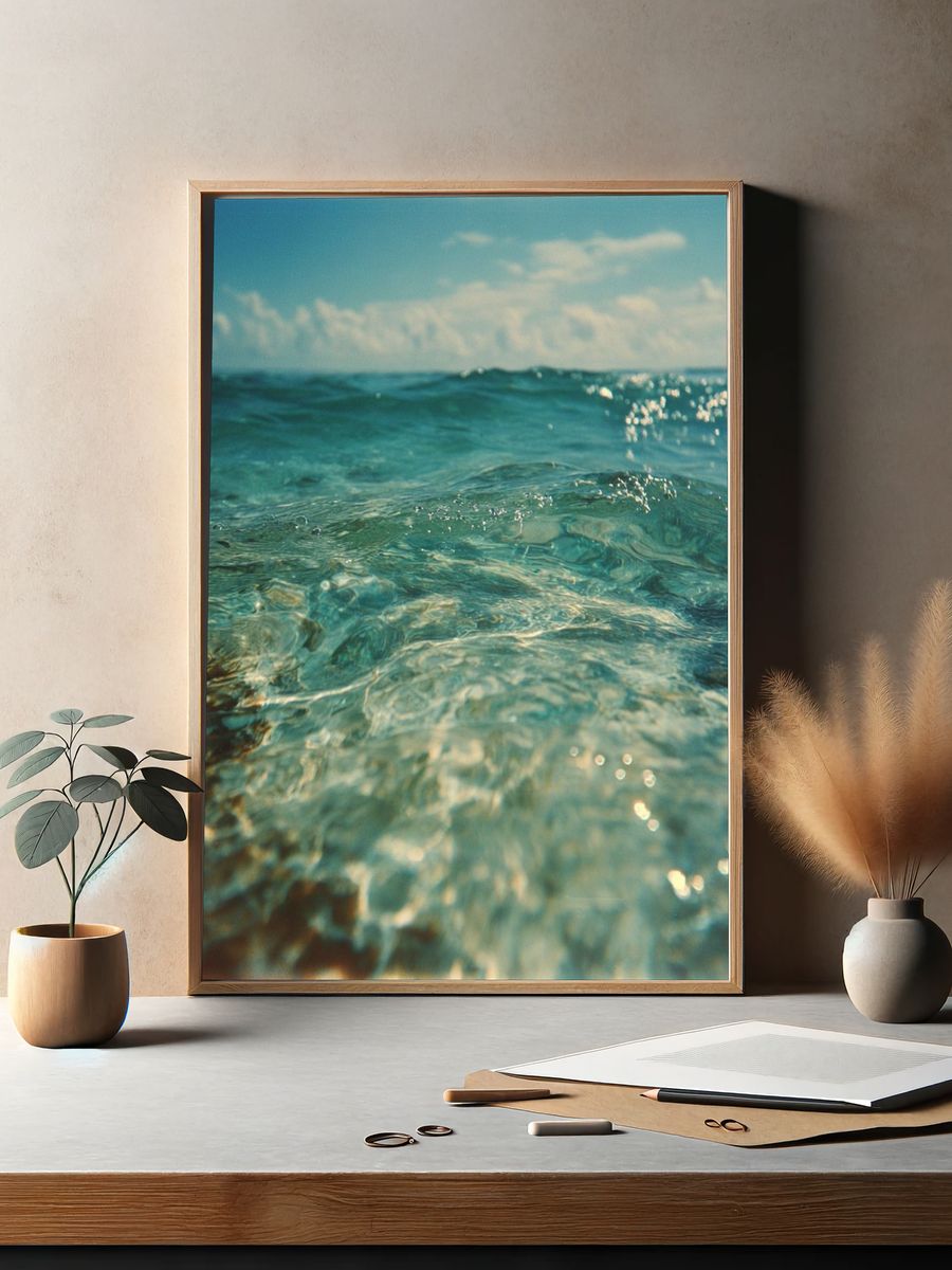 Turquoise Ocean Waves Photography Poster. — room view 2
