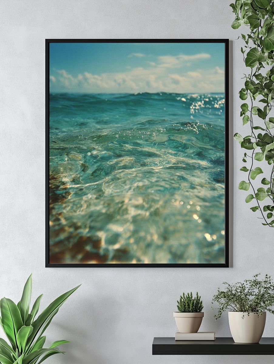 Turquoise Ocean Waves Photography Poster. — room view 4