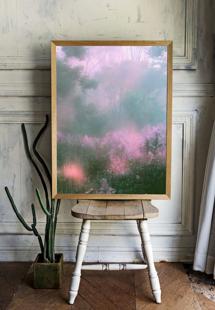 Misty Pink Forest Poster. room preview