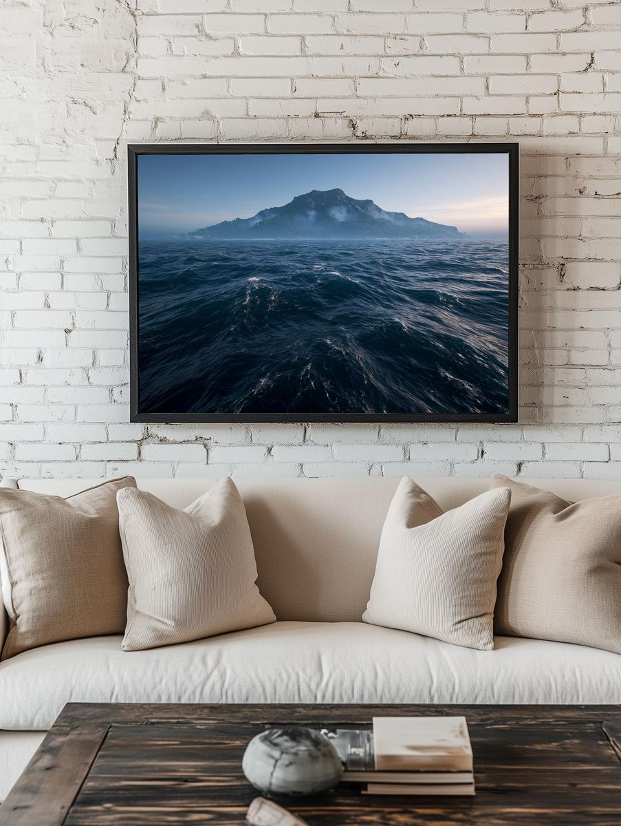 Misty Island Seascape Poster. room preview