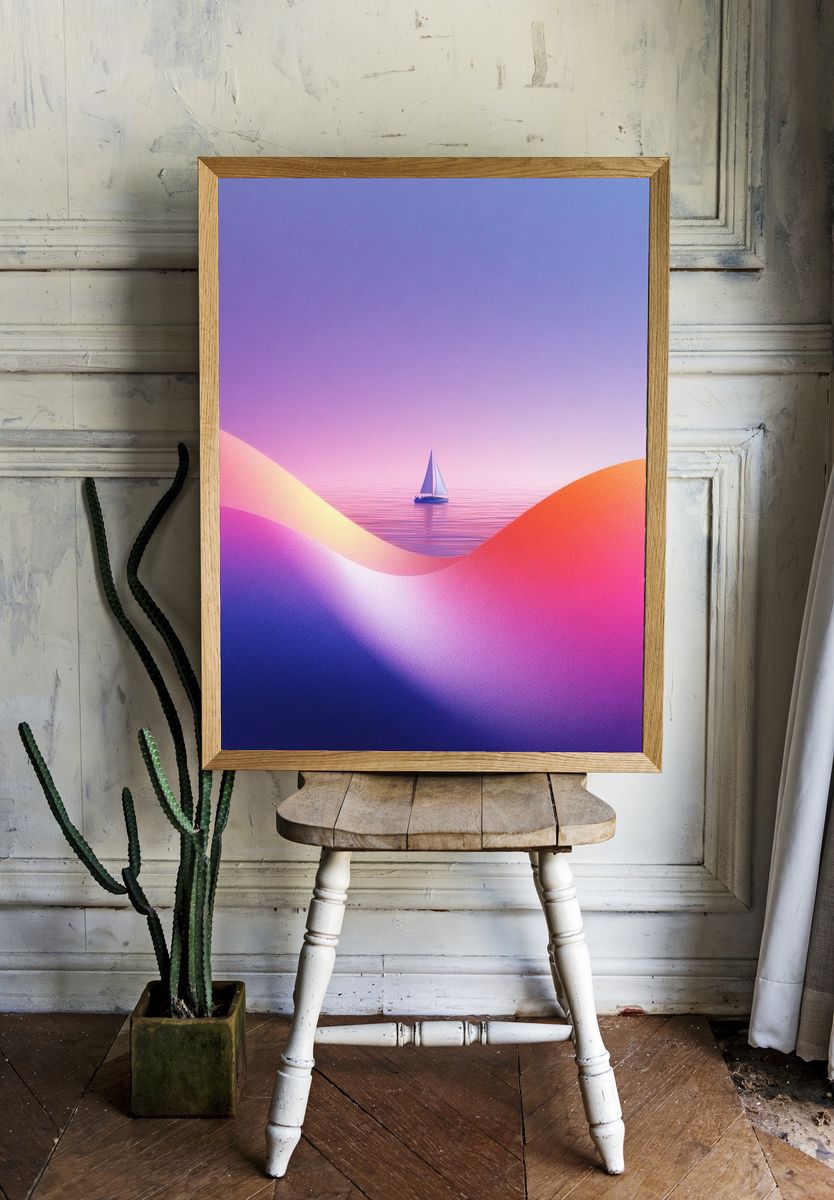 Dreamy Sailboat Seascape Print. — room view 1
