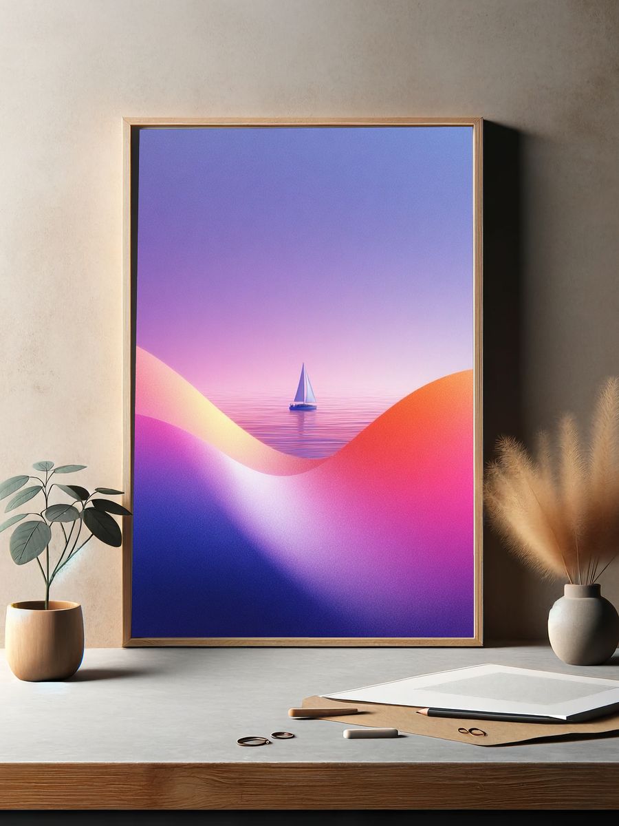 Dreamy Sailboat Seascape Print. — room view 2