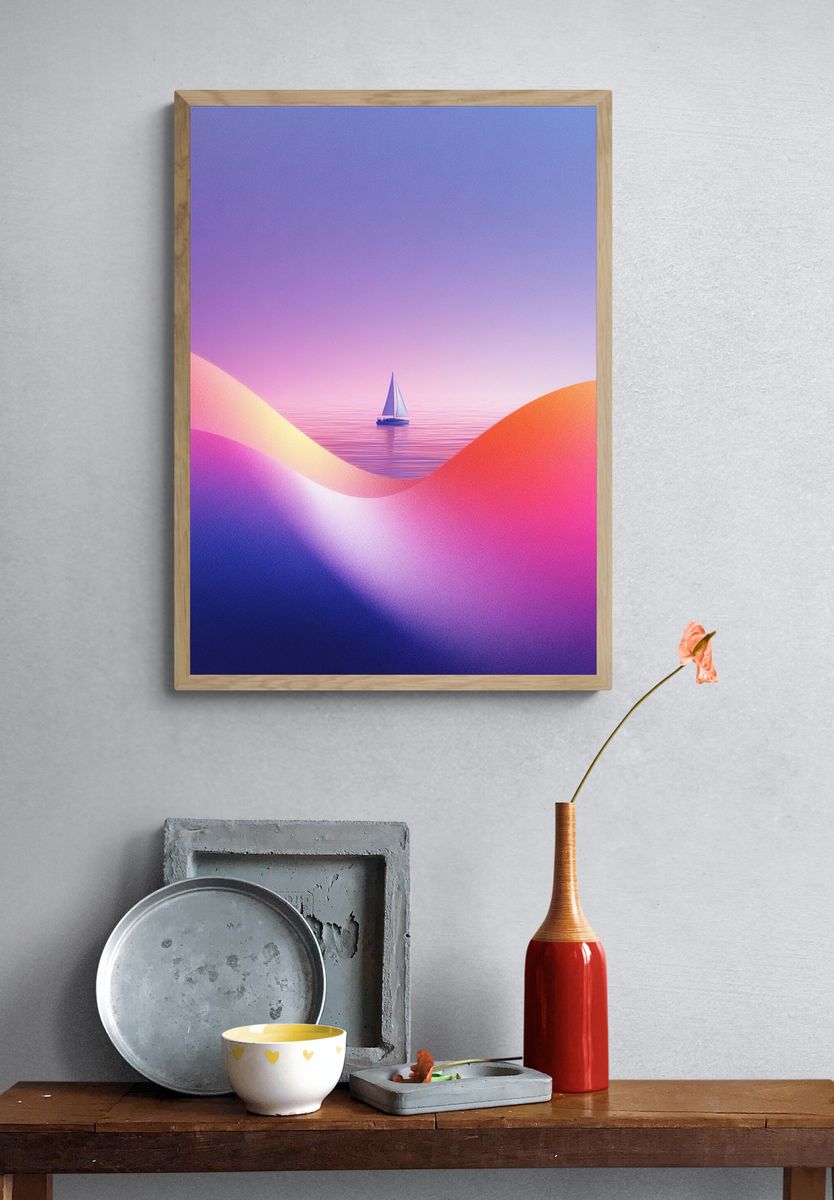 Dreamy Sailboat Seascape Print. — room view 3