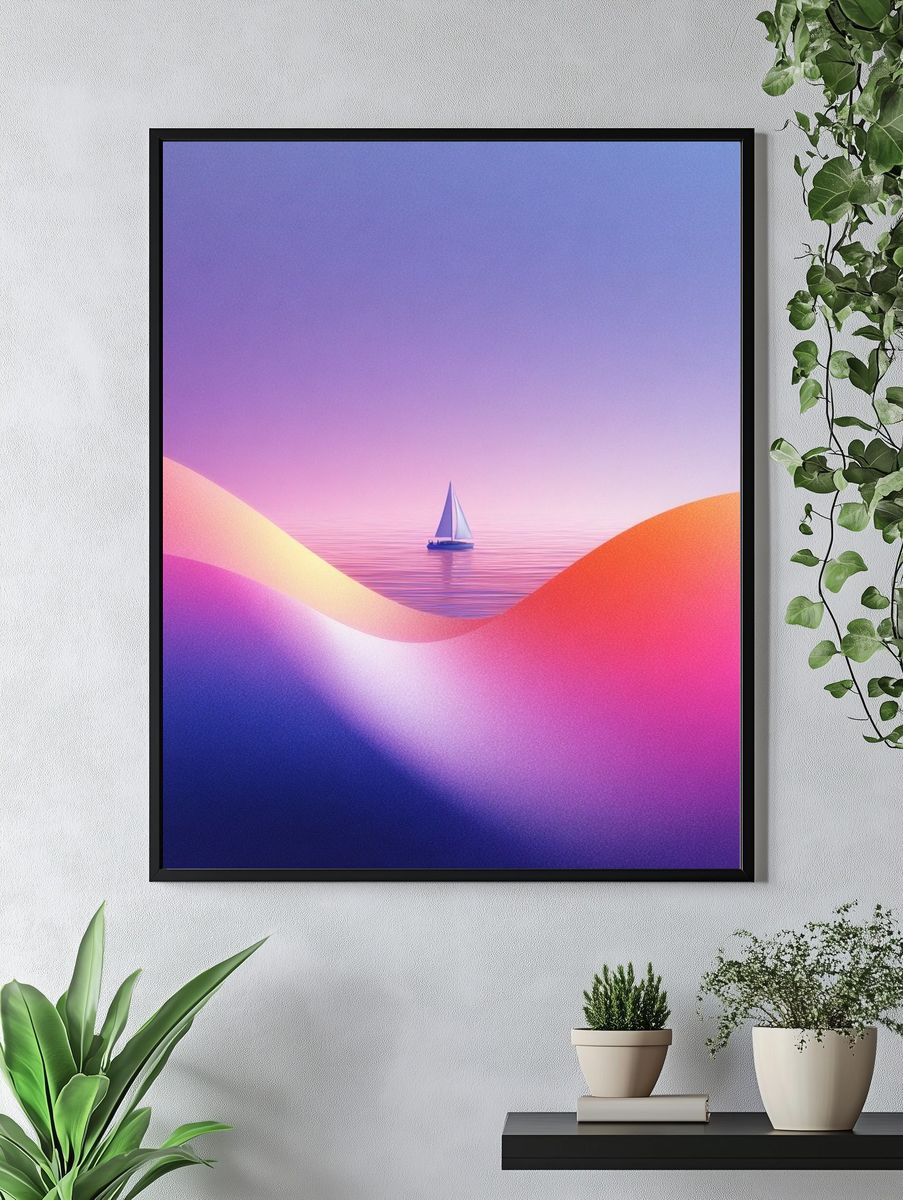 Dreamy Sailboat Seascape Print. — room view 4