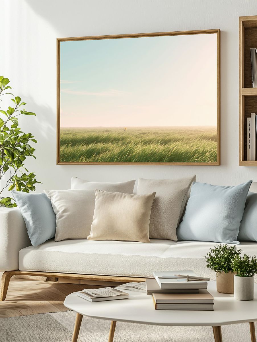 Windy Meadow Sunrise Print. — room view 2