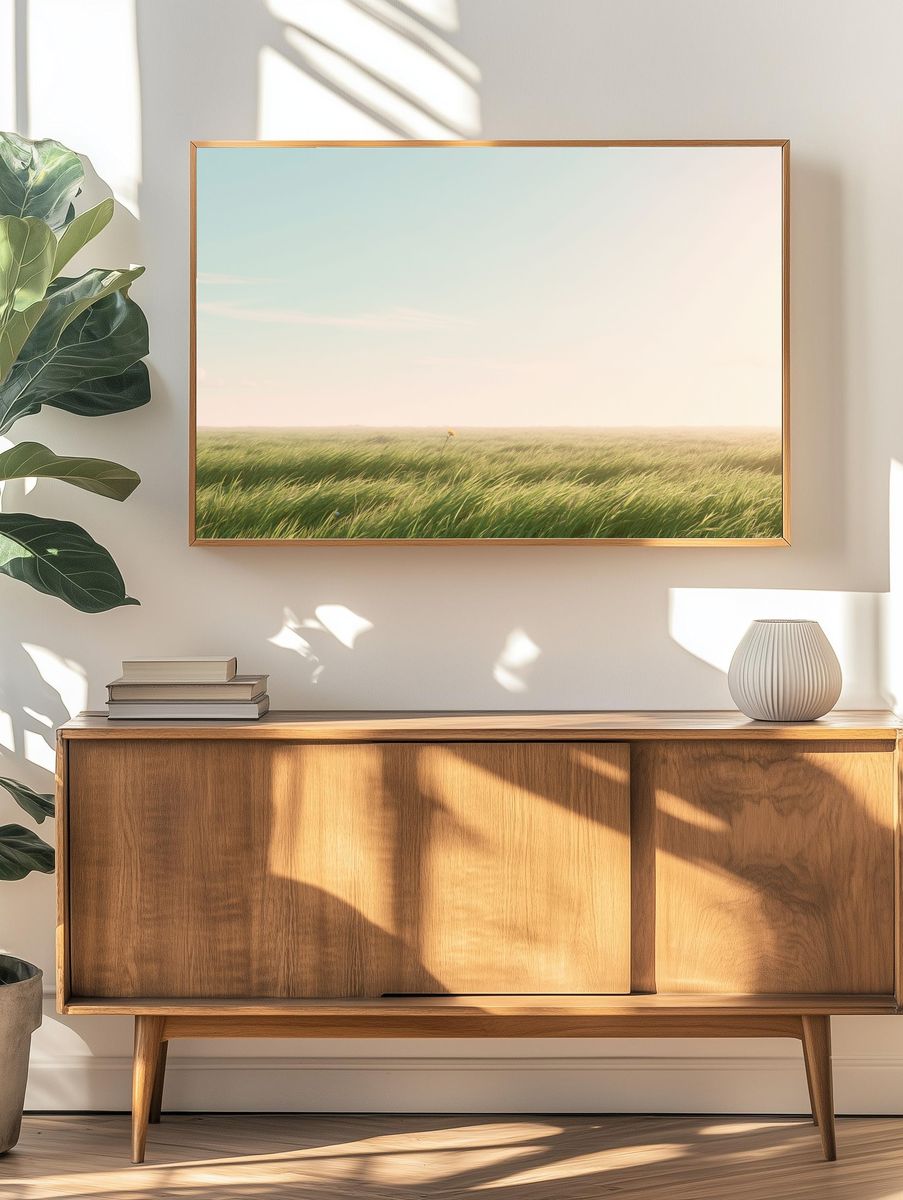 Windy Meadow Sunrise Print. — room view 3