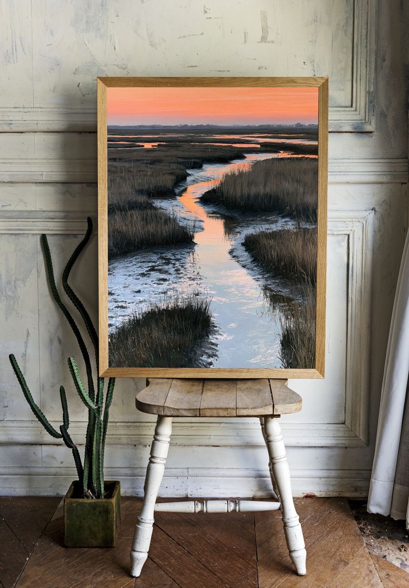 Marshland Sunset Landscape Poster. room preview