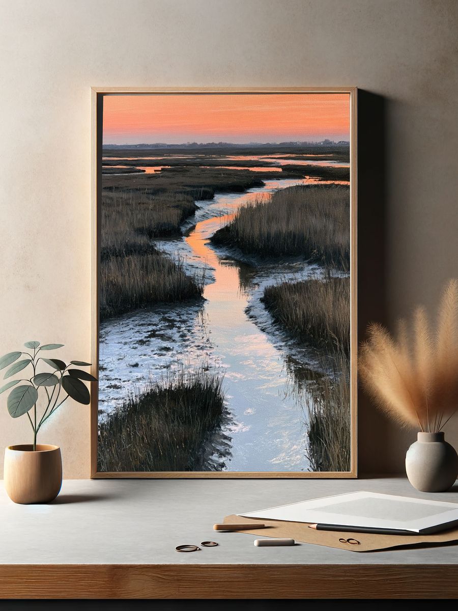 Marshland Sunset Landscape Poster. — room view 2