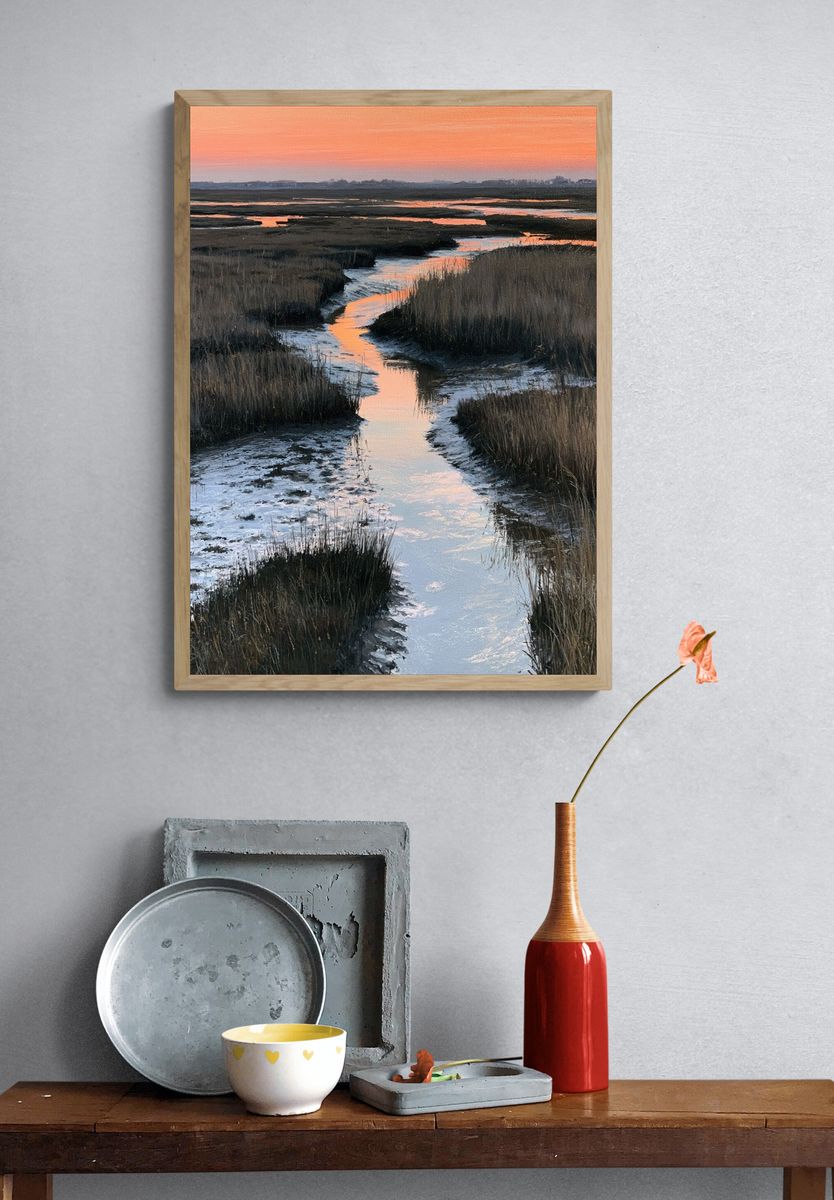 Marshland Sunset Landscape Poster. — room view 3