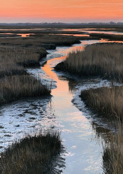 Marshland Sunset Landscape Poster. poster
