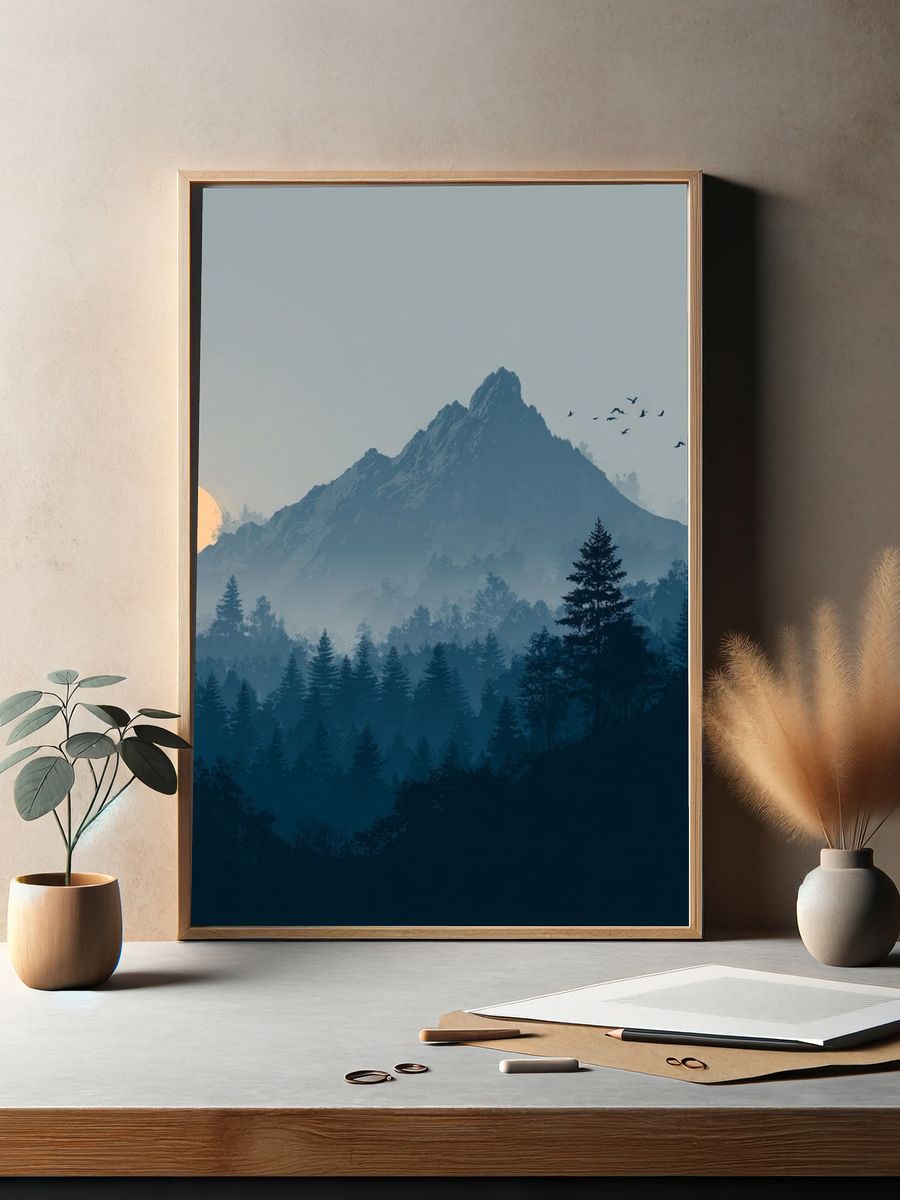 Misty Mountain Dawn Print. — room view 2