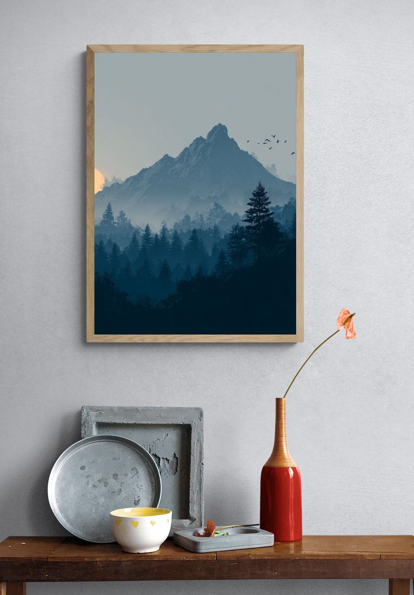 Misty Mountain Dawn Print. — room view 3