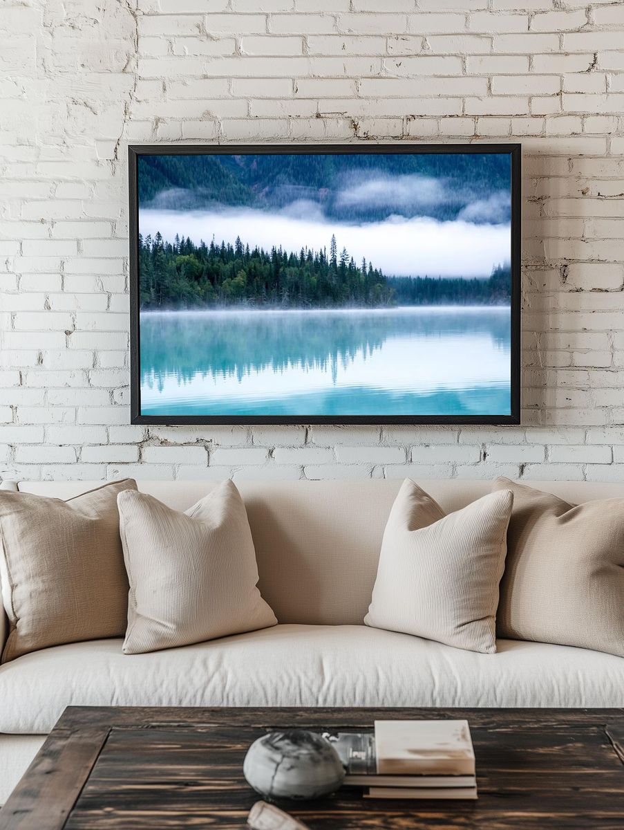 Misty Forest Lake Landscape Poster room preview