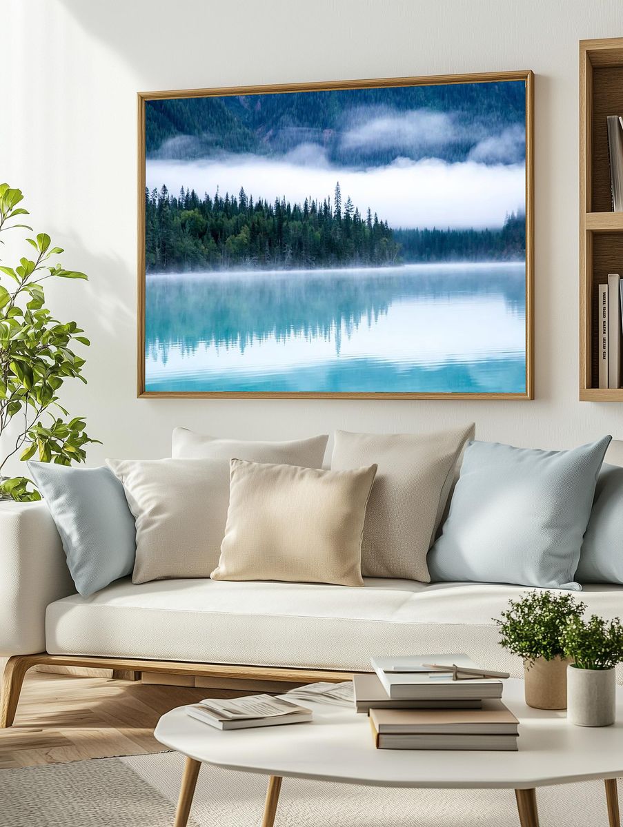 Misty Forest Lake Landscape Poster. — room view 2