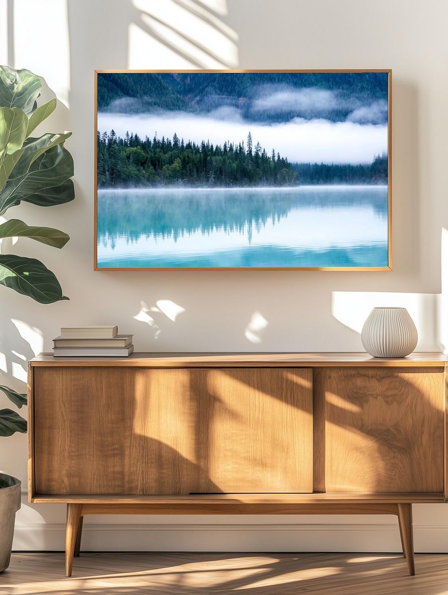 Misty Forest Lake Landscape Poster. — room view 3