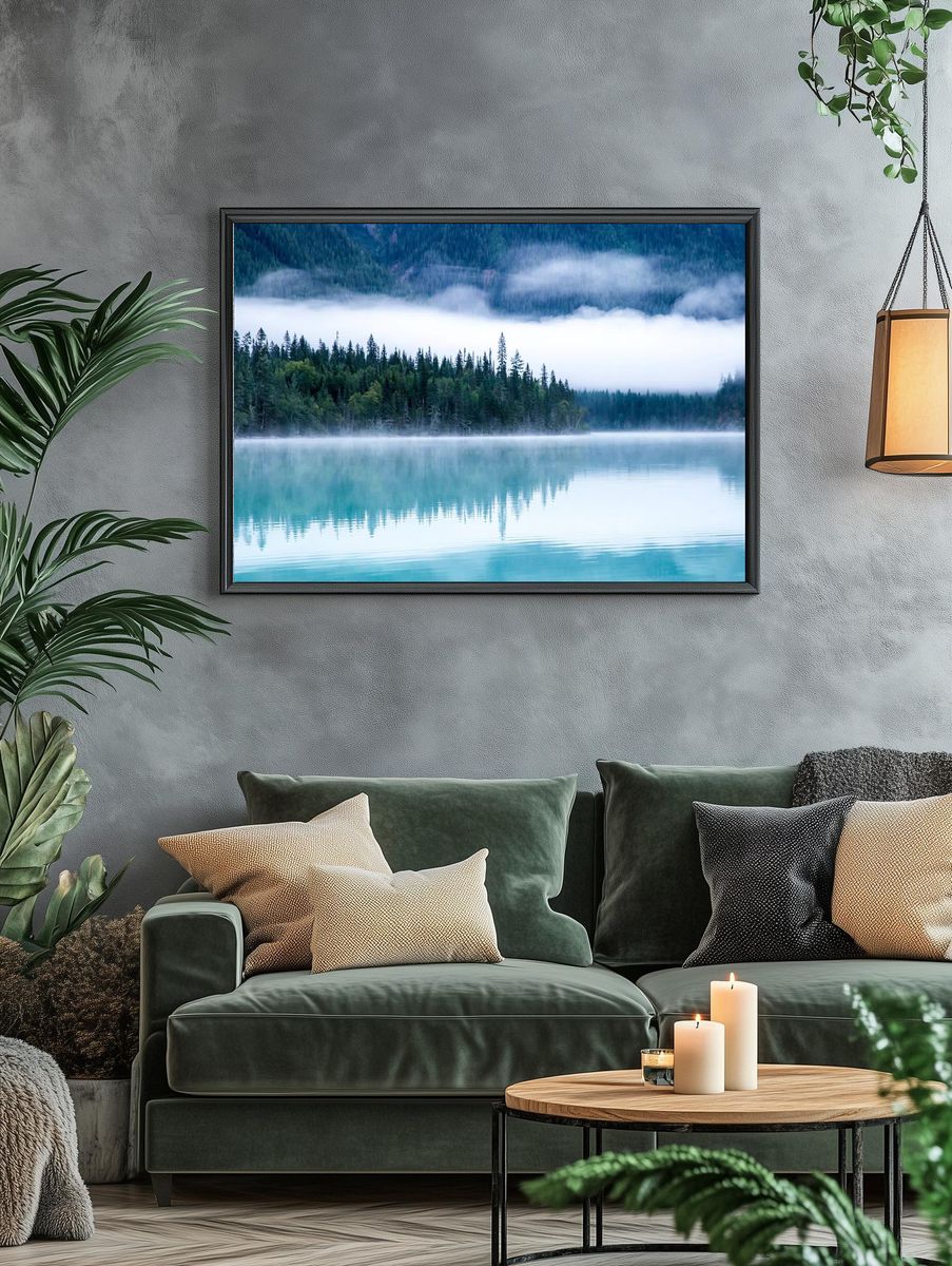 Misty Forest Lake Landscape Poster. — room view 4