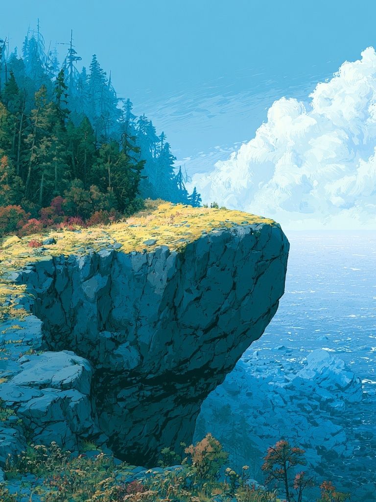Cliffside Coastline Landscape Print. poster detail