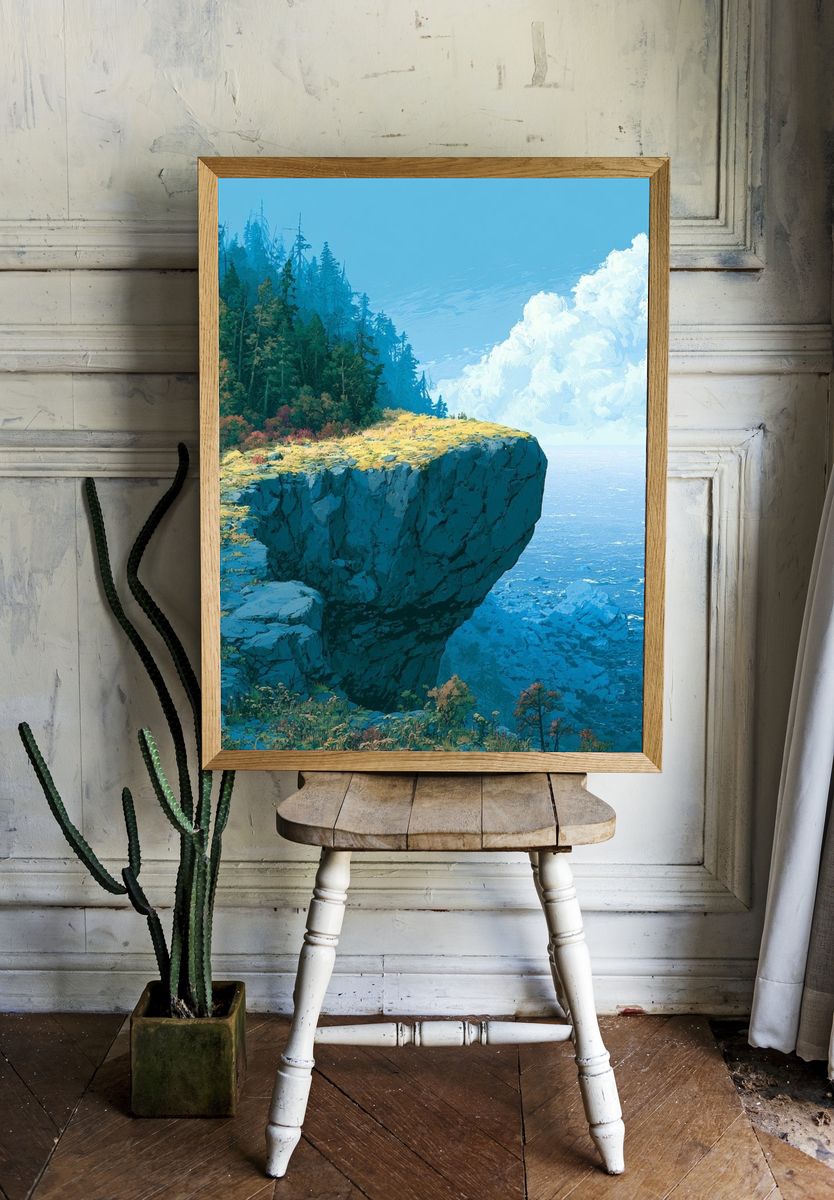 Cliffside Coastline Landscape Print. — room view 1