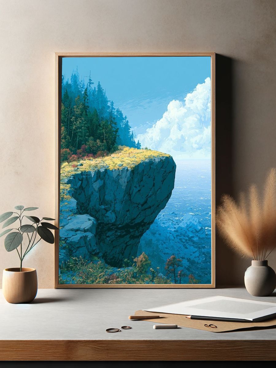 Cliffside Coastline Landscape Print. — room view 2